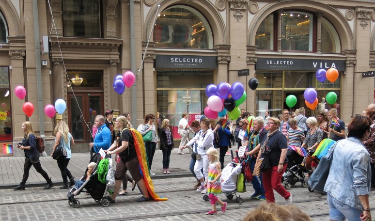 Happy parade of people