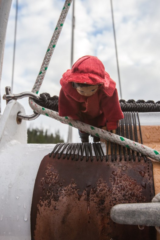 Inspecting the Foresail Boom Prior to Raising Sail