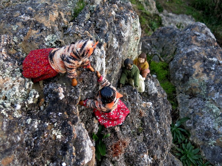 Climbing up the boulders